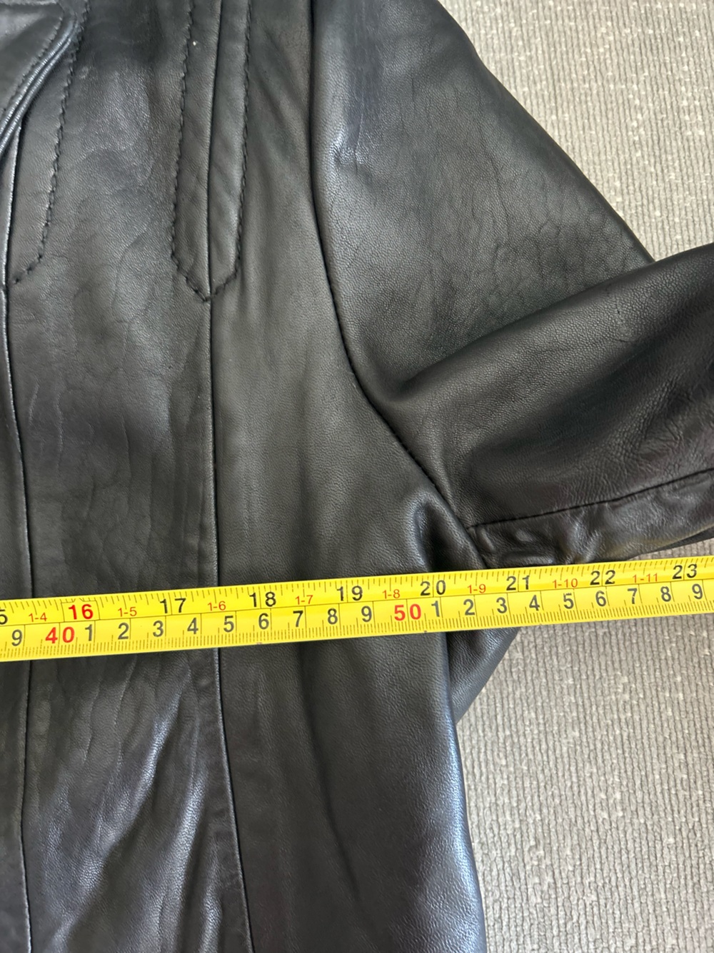 Jones New York Black Calf Leather Mid-Length Overcoat Button Down Lined XL Y2K - Picture 14 of 16